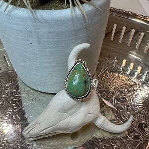 Arizona Turquoise Teardrop Ring with Sterling Silver Detailing
